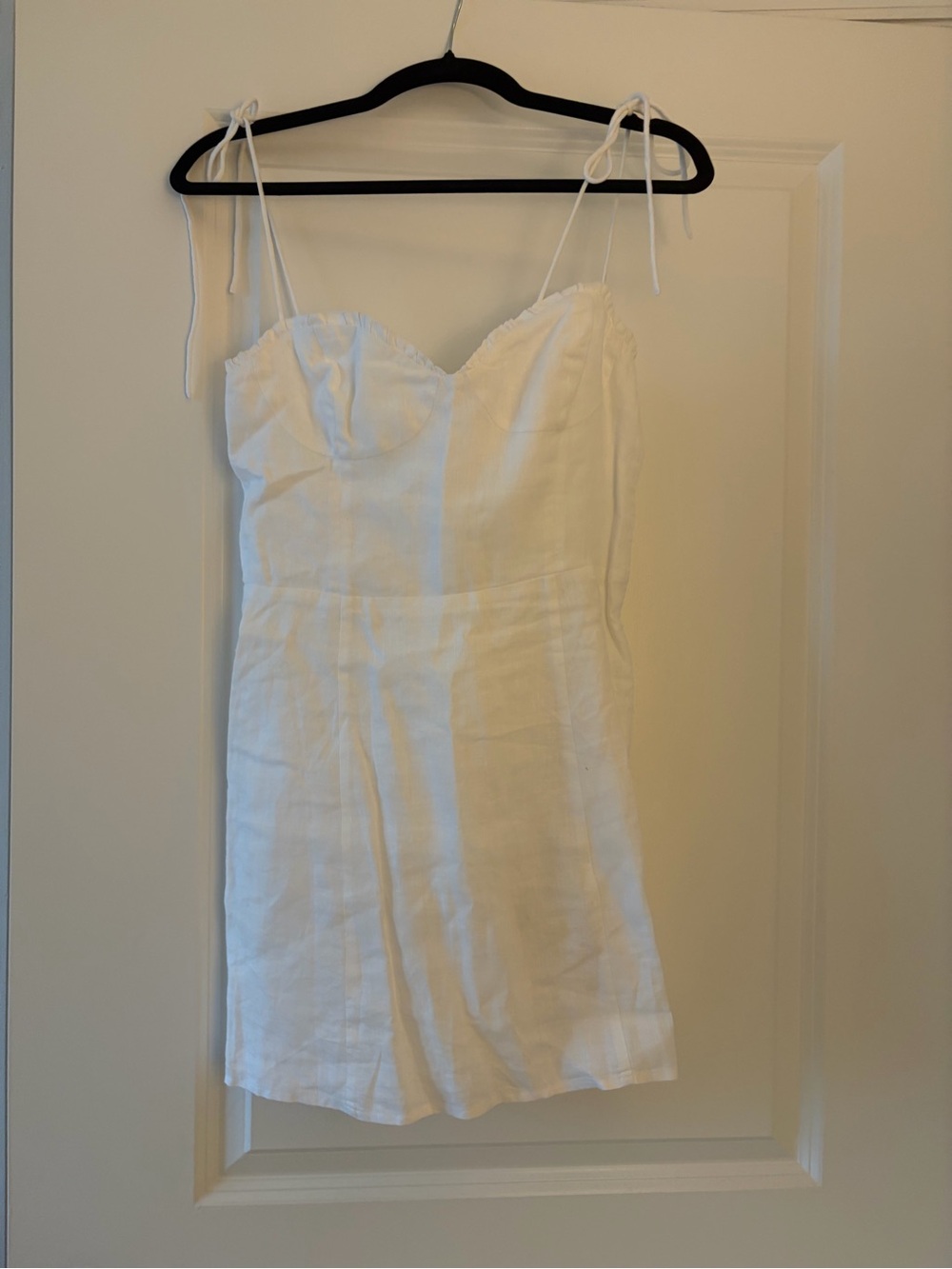 Wilfred White Smocked Linen Tie-Strap Mini Dress
